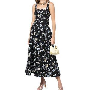 Nicholas Kiki Floral-Print Maxi Dress Black Sleeveless Square Neck Size 0